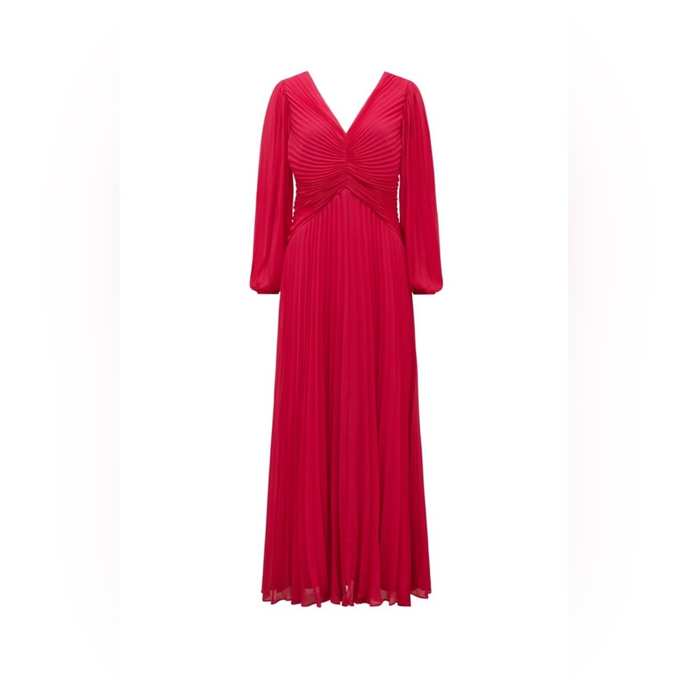 Forever New (EverNew) Rosalia Pleated V Neck Dress Sz 8 Raspberry Hot Pink